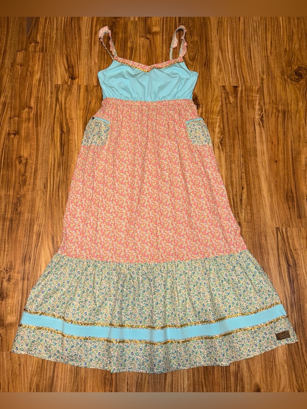 Honey Bee women women large XL maxi dress pink blue floral boho boutique nwot